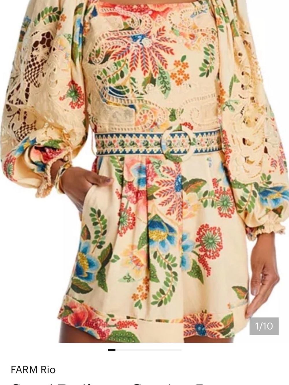 Farm Rio Garden Romper Embroidered Floral with Puff Sleeves - Picture 4 of 16